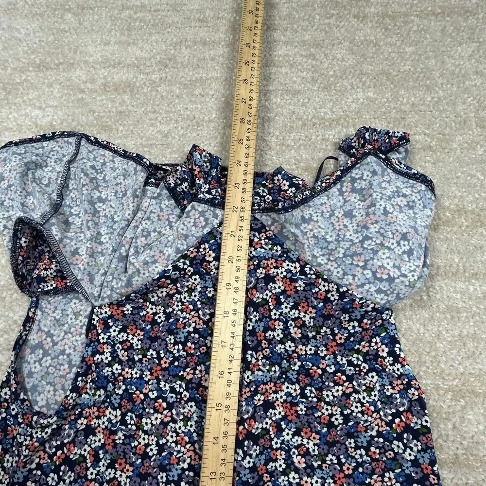 Michael Kors Dress Womens XS Navy Floral Cold Shoulder Ruffle Zipper Casual